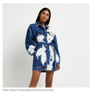 River Island Blue and White Denim Midi Dress